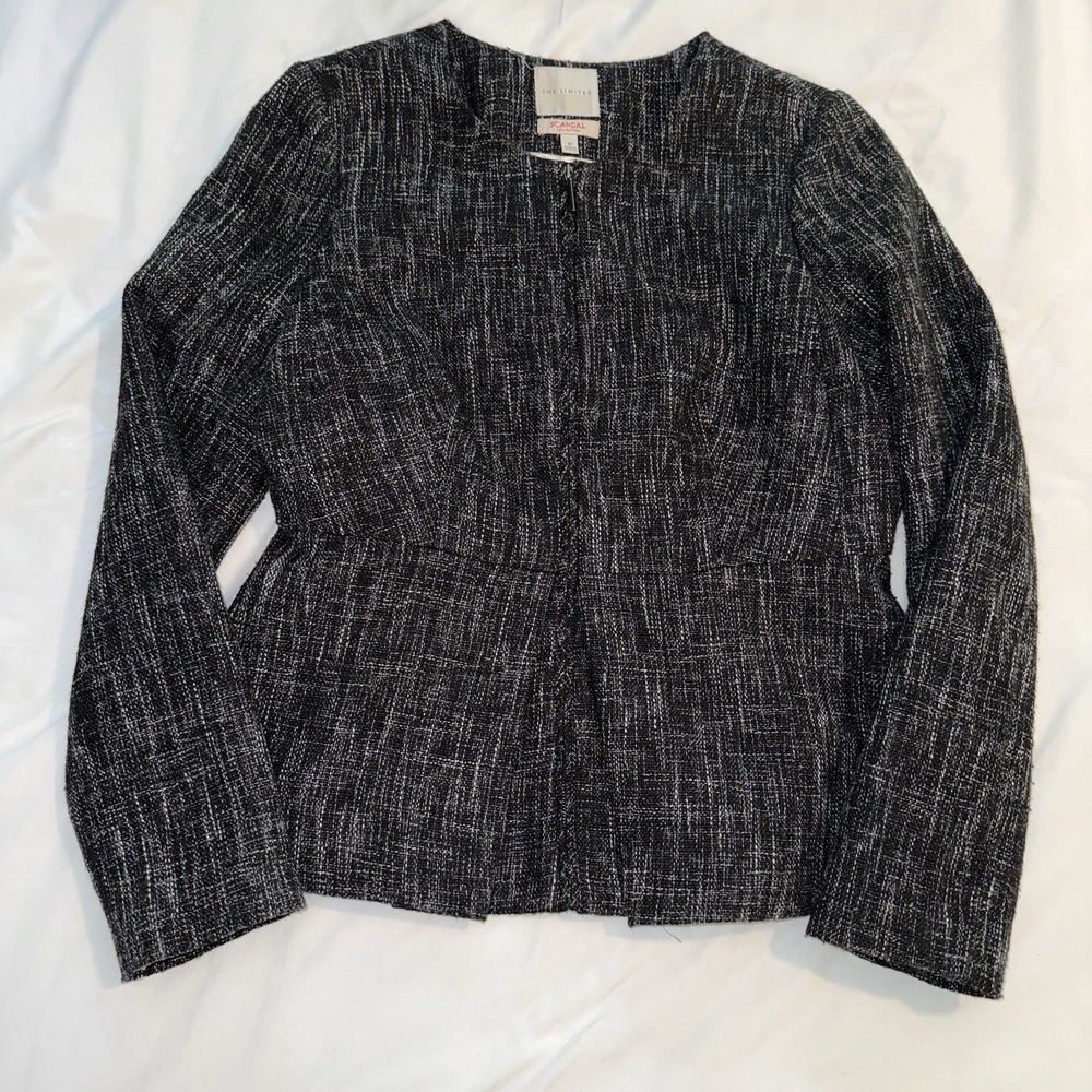 The Limited Scandal Collection Black White Tweed Zip Peplum Jacket Womens Medium